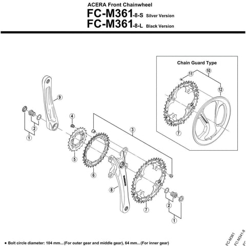 Shimano Krankdrev 32T FC-M361 104mm - Svart 7/8-delt