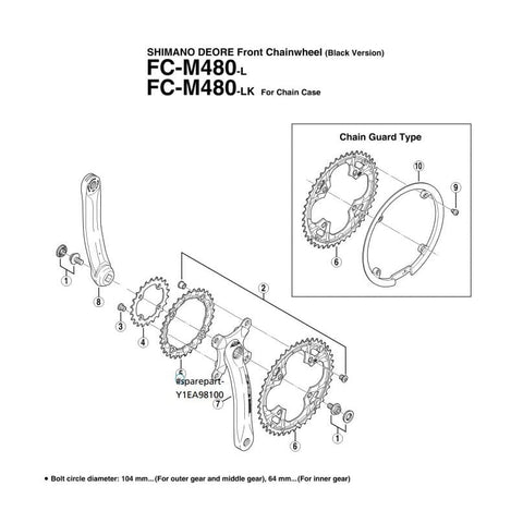 Shimano Krankdrev 32T FC-M480-L 104mm - Svart 9/10-delt