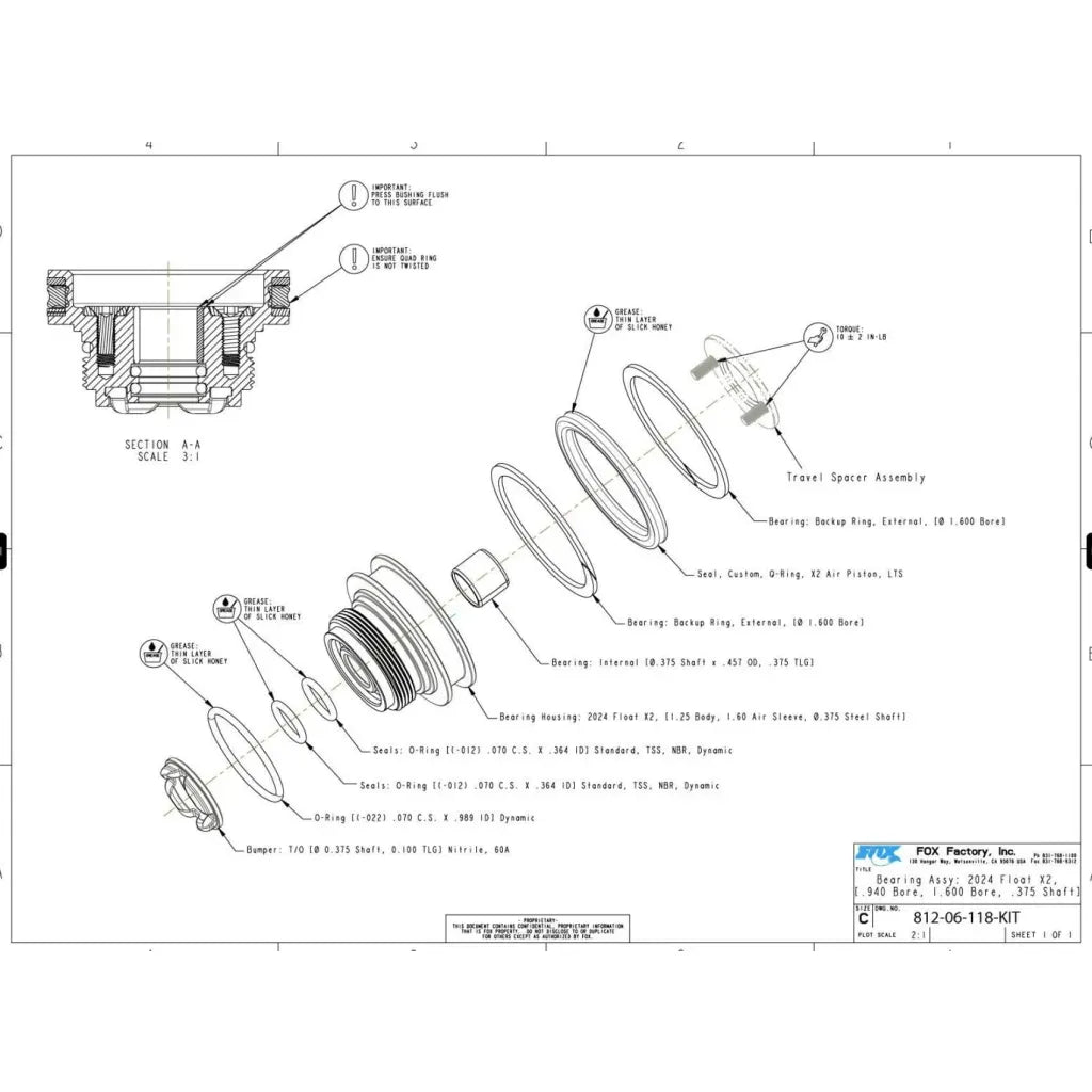 Fox Bearing Assy: 2024 Float X2 [.940 Bore 1.600.375 Shaft] - Demper