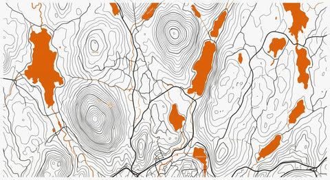 Oransje innsjøer på et topografisk kart.