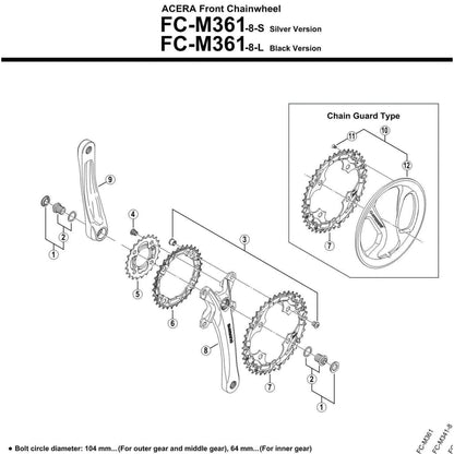 Shimano Krankdrev 32T FC-M361 104mm - Svart 7/8-delt